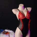 Red Black Polka Dot Cutout Bodysuit