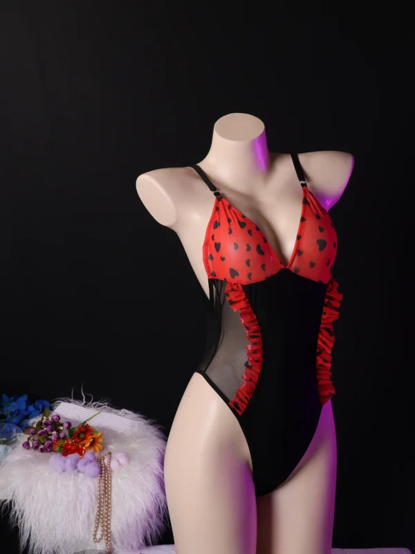 Red Black Polka Dot Cutout Bodysuit