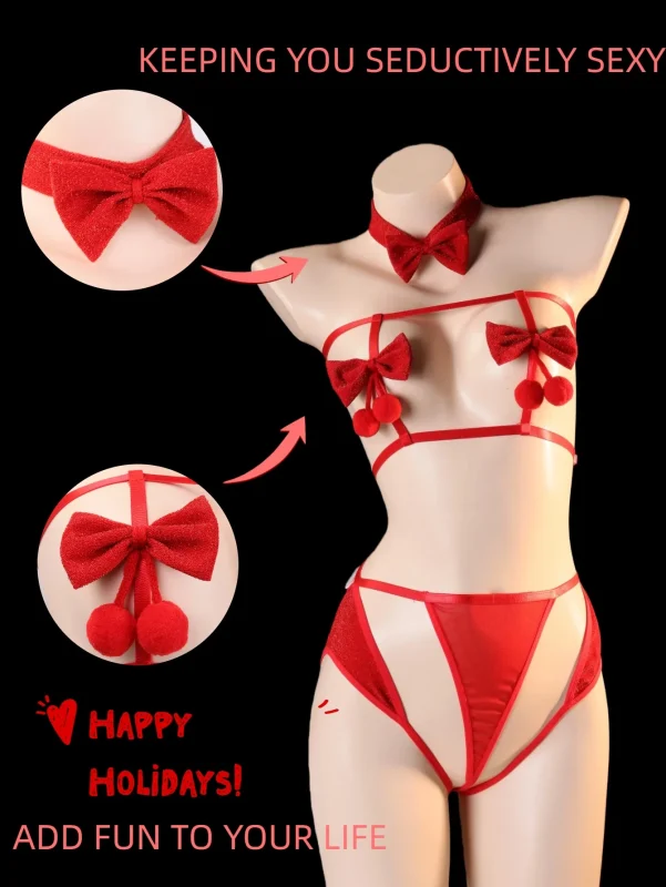 Red Bow Holiday Lingerie Set for Women