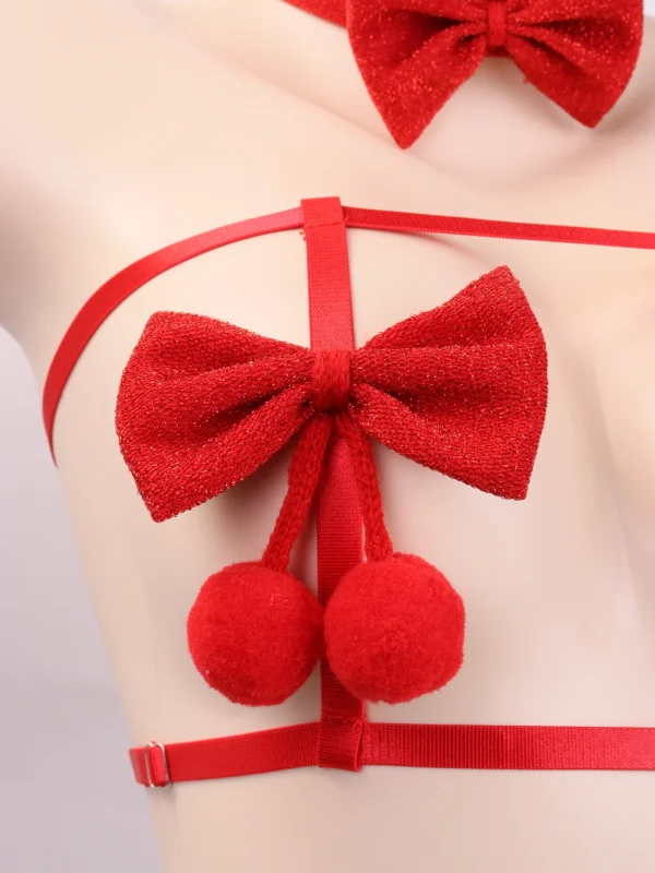 Red Bow Holiday Lingerie Set for Women
