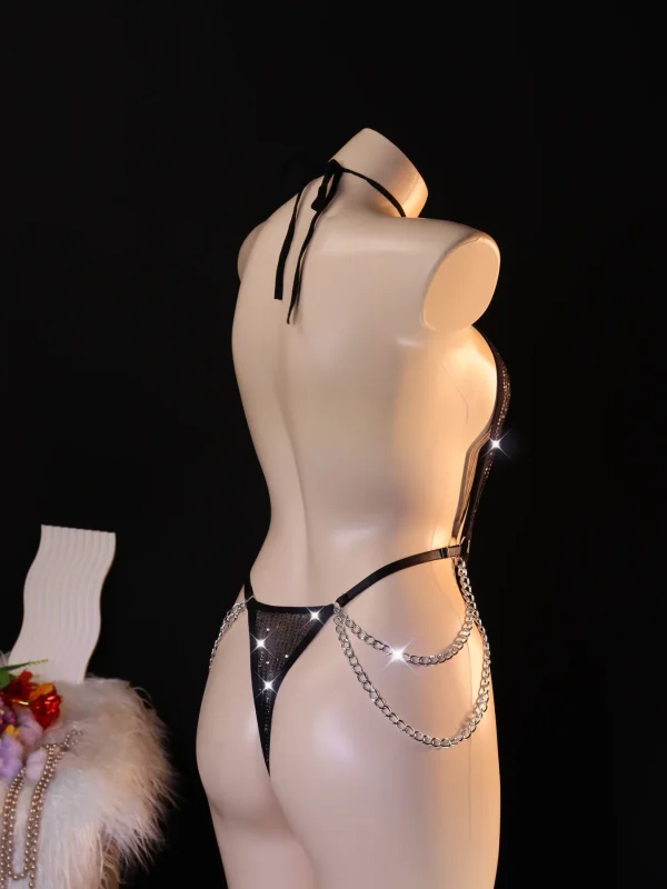 Black Rhinestone Chain Body Harness Lingerie Accessory
