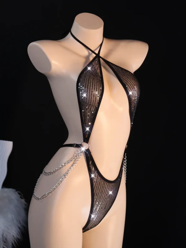 Black Rhinestone Chain Body Harness Lingerie Accessory