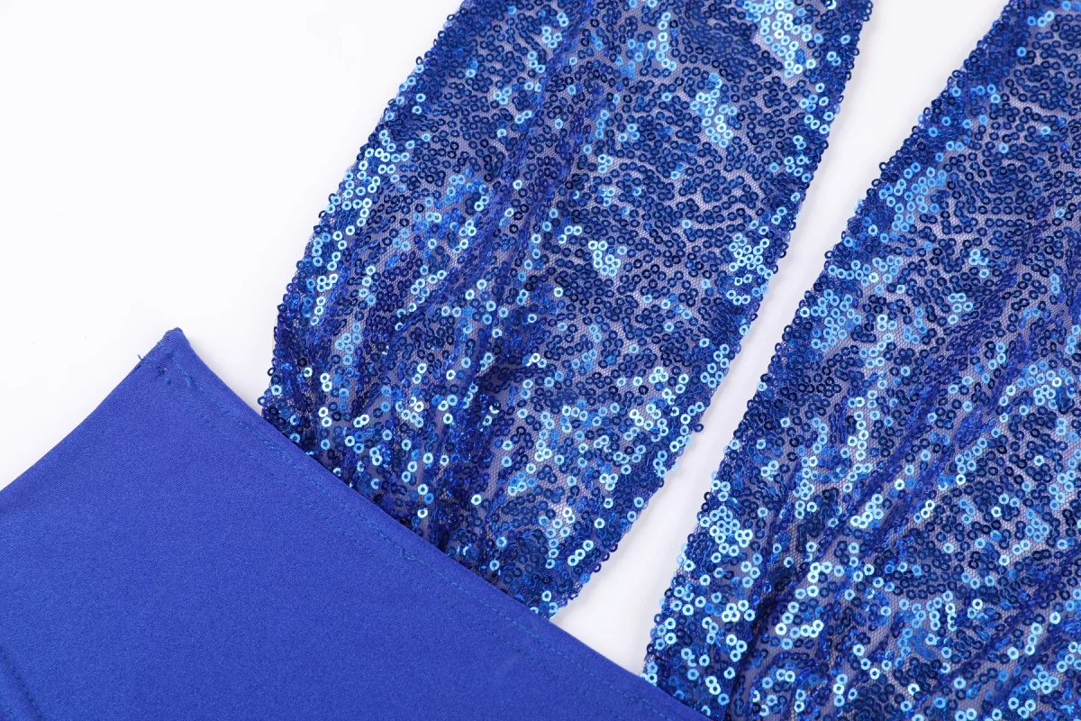 Blue Sequin Cutout Bodysuit for Women