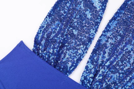 Blue Sequin Cutout Bodysuit for Women