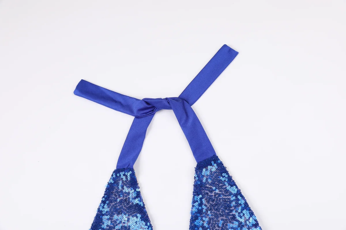 Blue Sequin Cutout Bodysuit for Women