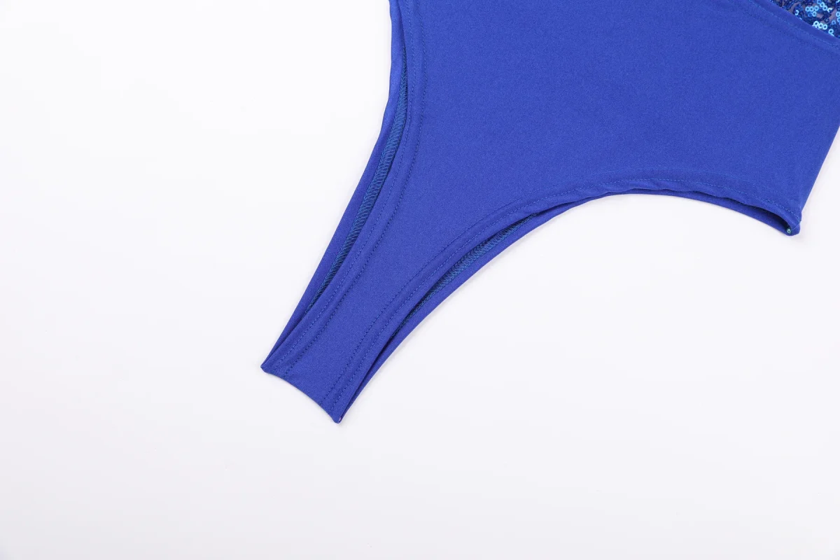 Blue Sequin Cutout Bodysuit for Women