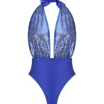Blue Sequin Cutout Bodysuit