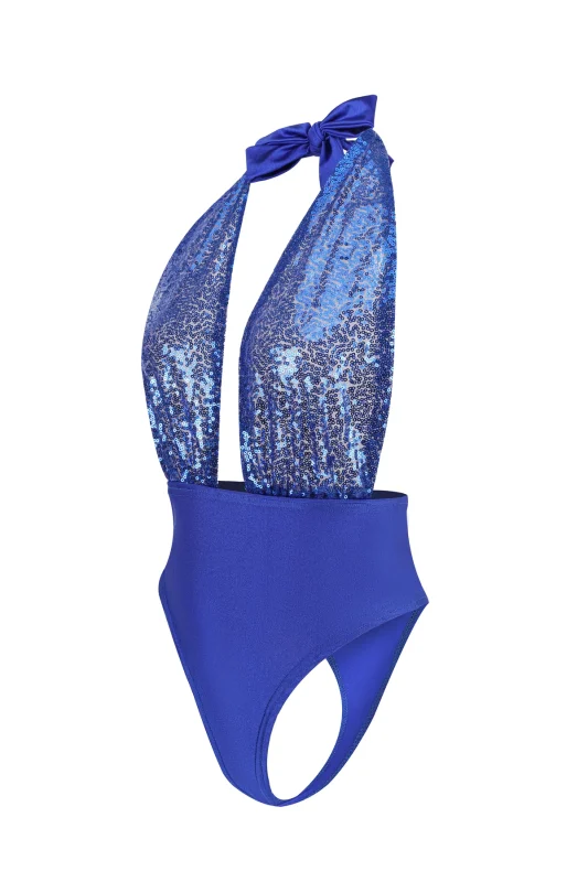 Blue Sequin Cutout Bodysuit for Women