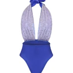 Blue Sequin Cutout Bodysuit