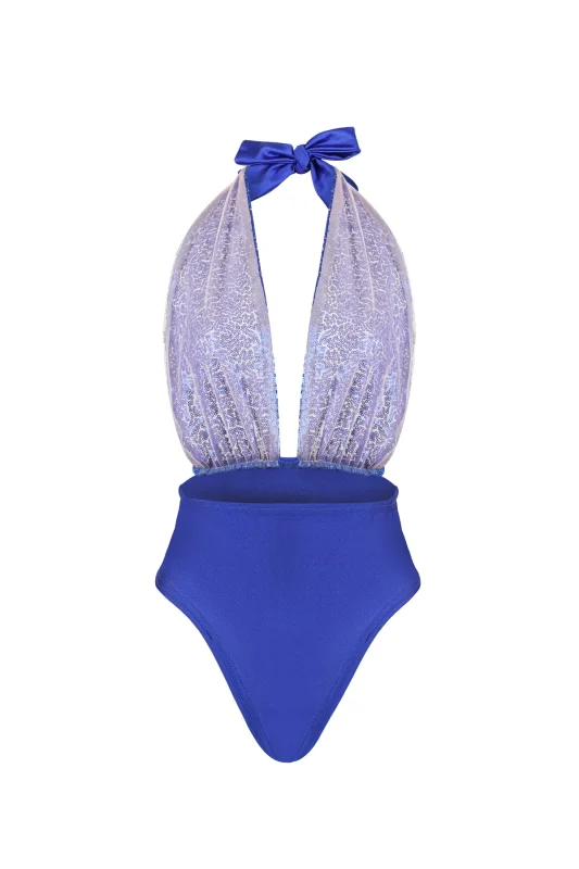 Blue Sequin Cutout Bodysuit for Women