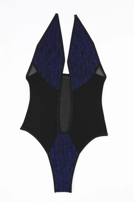 Blue Black Cutout Bodysuit for Women