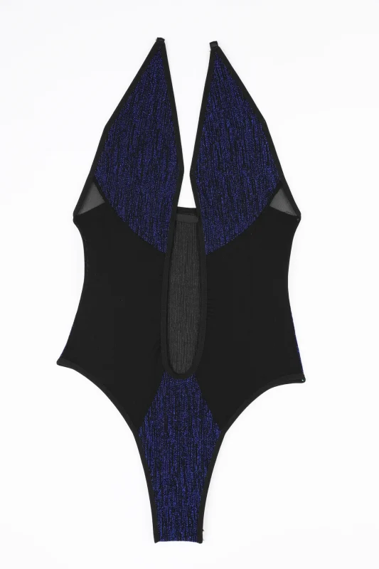 Blue Black Cutout Bodysuit for Women