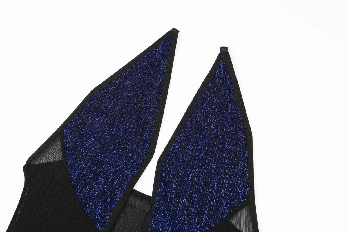 Blue Black Cutout Bodysuit for Women
