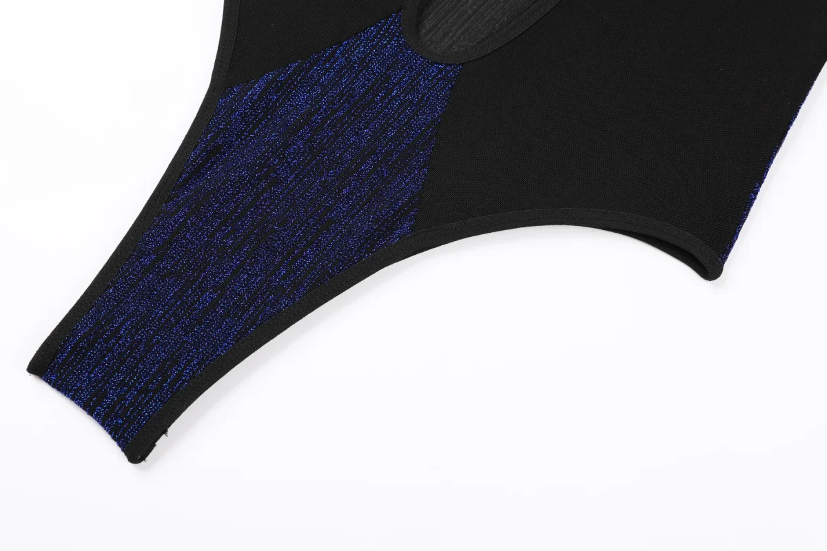 Blue Black Cutout Bodysuit for Women