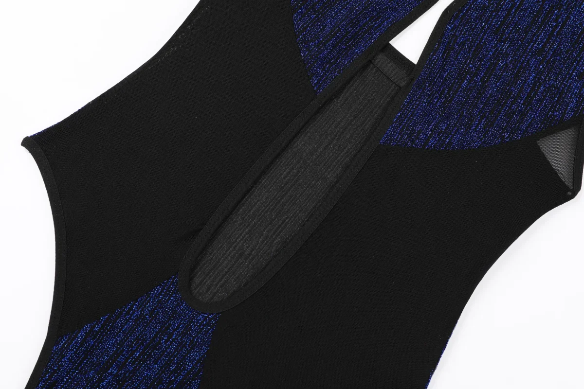 Blue Black Cutout Bodysuit for Women