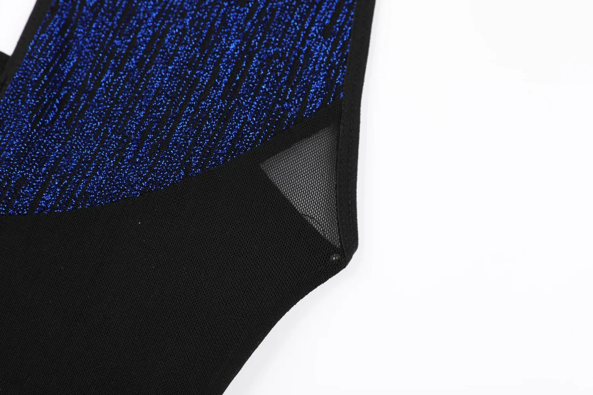Blue Black Cutout Bodysuit for Women