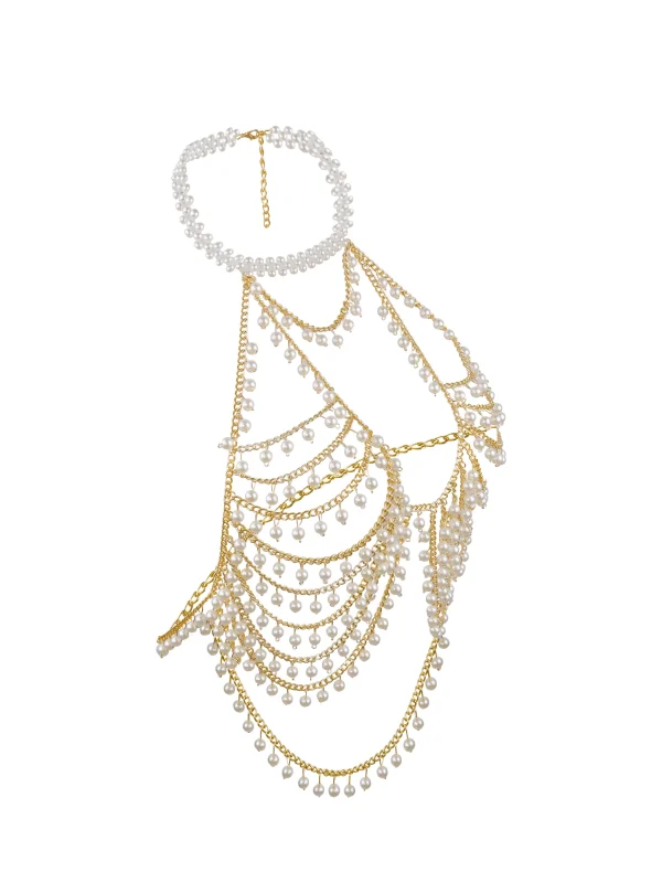 Gold Rhinestone Body Chain Lingerie Accessory