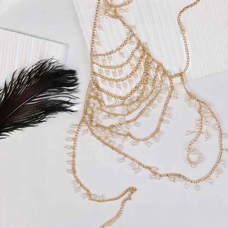 Gold Rhinestone Body Chain Lingerie Accessory