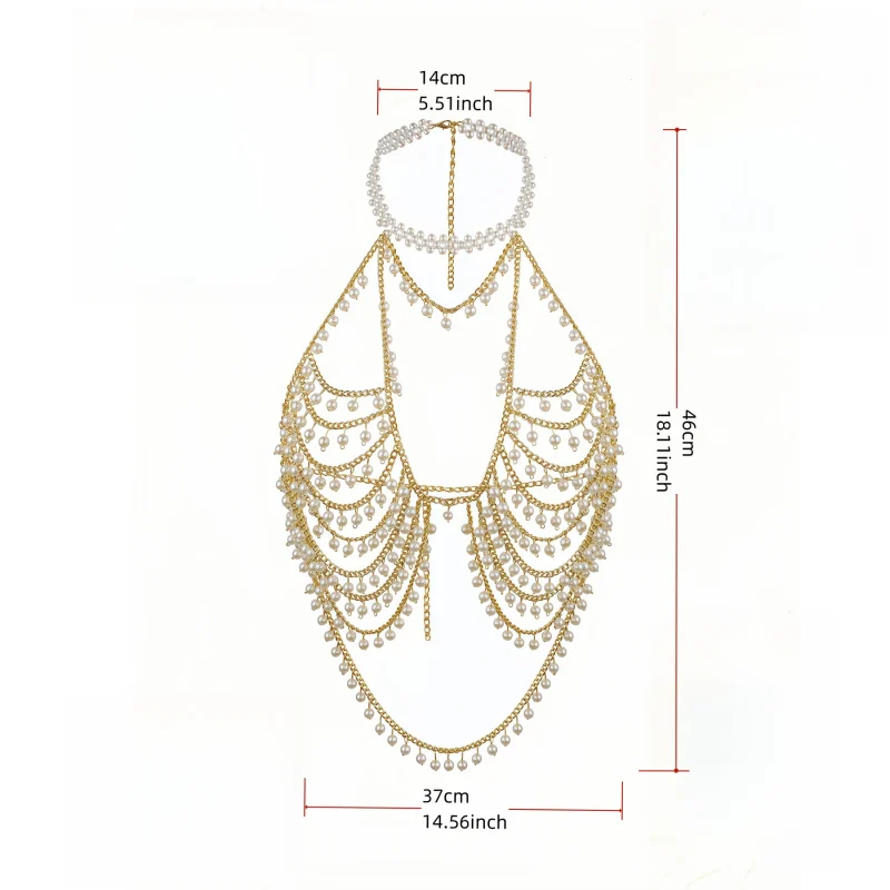 Gold Rhinestone Body Chain Lingerie Accessory
